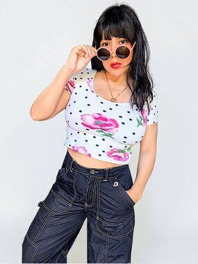 Kenzo Jungle VTG Y2K rare designer Italy made cyber floral fairy crop baby tee